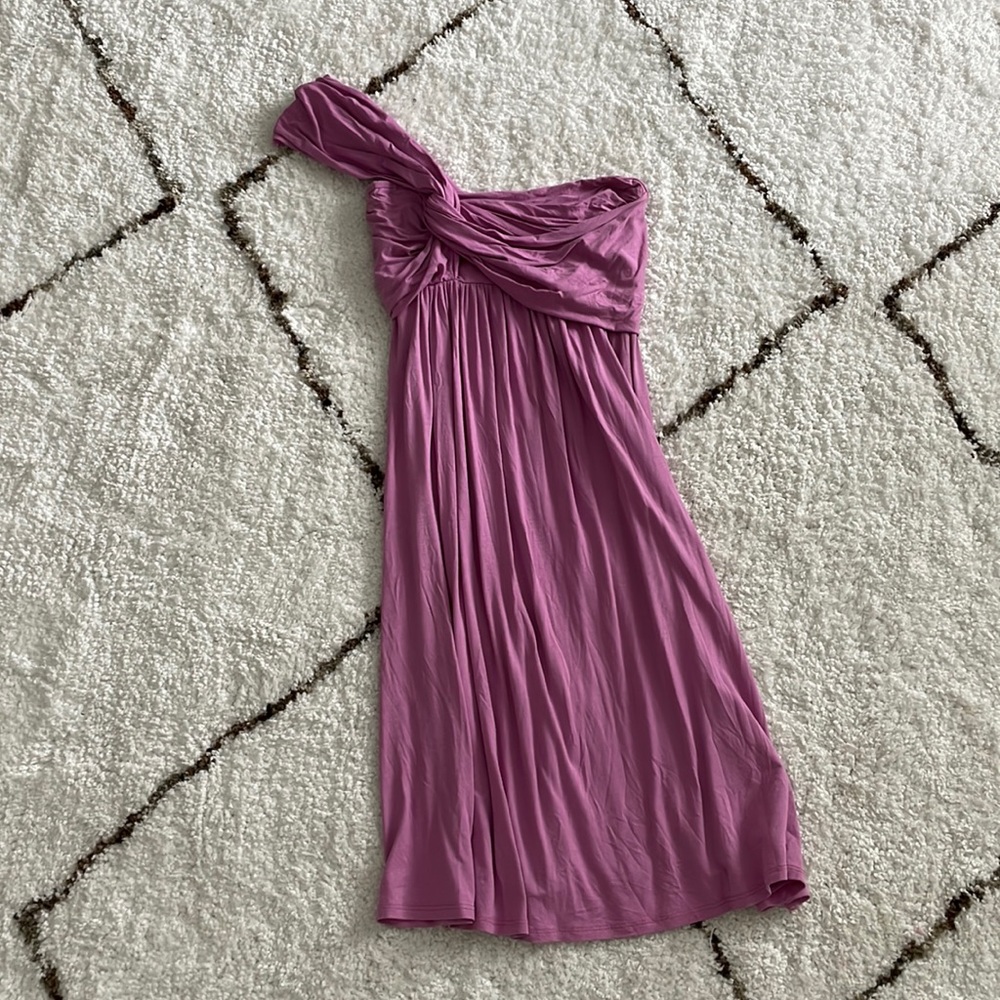 Frenzii one shoulder light purple midi dress